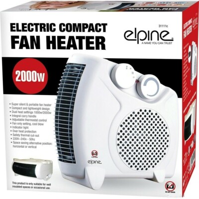 1x Electric Fan Heater Portable 2000w Compact Low Wattage