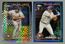 2- 2024 Topps Chrome Spencer Horwitz Blue 093/150, Davis Schneider X-Fractor RC
