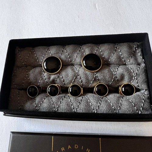 OX & BULL GOLD AND ONYX CUFF LINKS AND SHIRT STUDS SET NWT - Picture 17 of 19