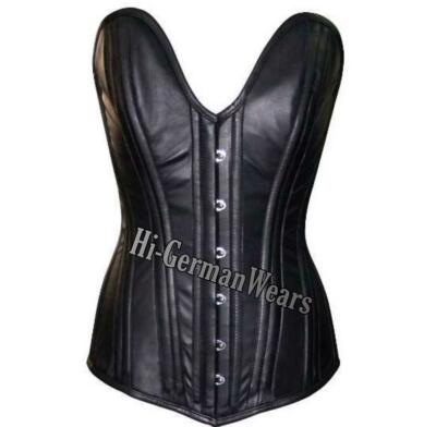Vollbrustkorsett Schwarz Leder Corsage Tiefer Herz Ausschnitt Leather Corsets 