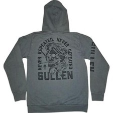 Men's Sullen Art Collective Never Defeated Olive Biker MMA Tattoo Hoodie S-XXXL