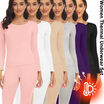 Damen Winter Thermo Unterhemd Set Frauen Langarm Thermounterwäsche Hose Warm Set