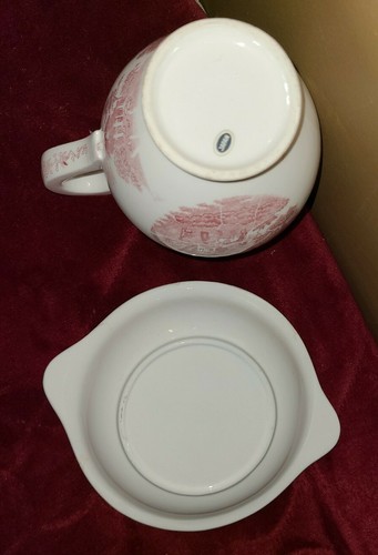 Vintage Red Toile Cream Pitcher & Plate Arco Dallas Fine China Mid Century White - 第 8/12 張圖片