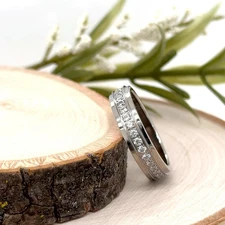 5mm Silver Titanium Ring For Christmas Gift Sparkling CZ Inlay Stepped Edge Band