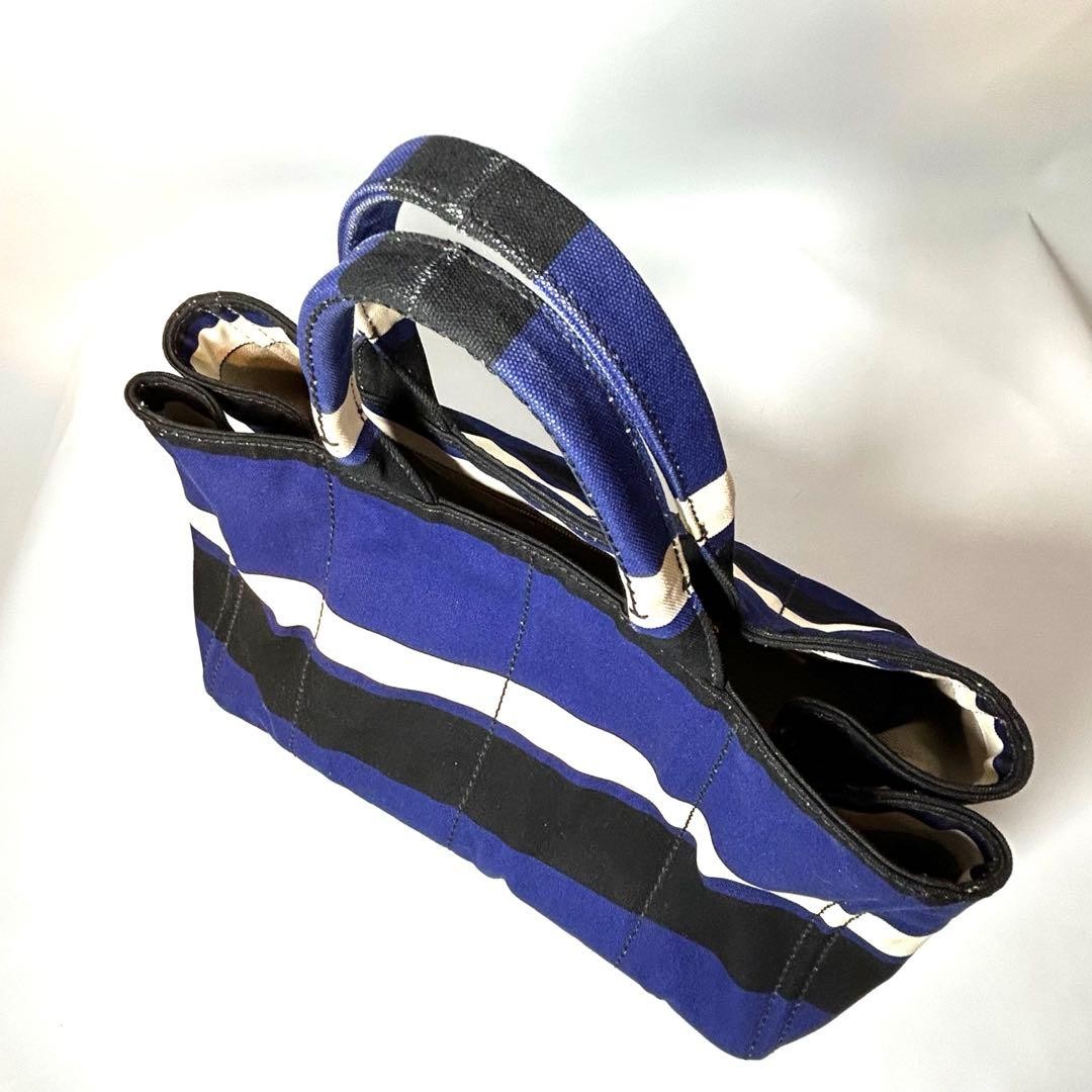 PRADA Canapa Cobalt Tricolor Canvas Tote Bag Unisex Authentic Large Capacity thumbnail 7