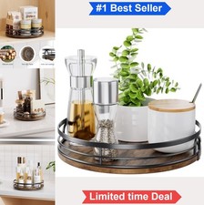9 Inch Wood Lazy Susan Turntable Organizer for Cabinet Countertop Pantry 360