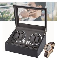 Elegant 4-Watch Automatic Winder with LED Light 6 Storage Case - Gray