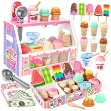 Ice Cream Toy, Wooden Ice Cream Toys for Kids Toddlers, Pretend Play Kitchen