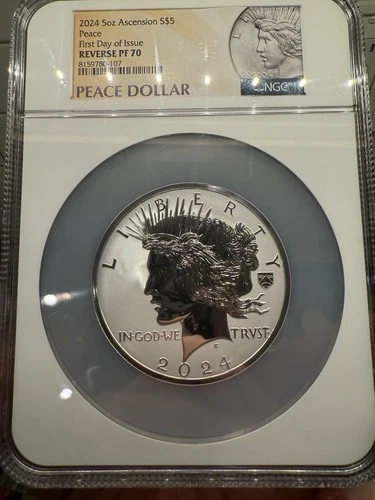 2024 Peace 5 OZ SILVER Dollar Rev PR 70 NGC FIRST DAY, 1 Of 100 Minted, Beauty
