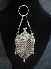 Antique Small Sterling Silver Mesh Purse With Chain/Steampunk/Gothic