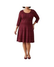 Lane Bryant Plus Red Knit Dress SIZE 3X 22/24 NWT Laser-Cut Print 3/4 Sleeves
