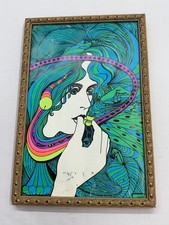 Vintage 1971 Psychedelic Blacklight Poster Art Acid Queen Framed Retro Hippie