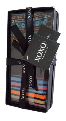XOXO 92% polyester, 8% spandex 3 pair boxed multi-color crew socks 9-11