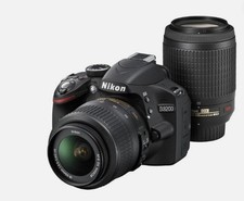 Nikon D3200 DSLR Camera Kit 18-55mm  55-200mm Zoom Black Used