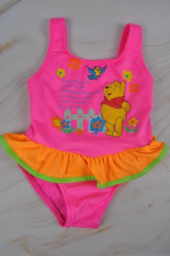 Vintage Winnie the Pooh Girls One Piece Bathing Suit size 24 Months Neon