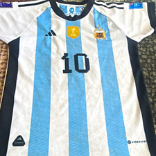 adidas Argentina Soccer Jersey Lionel Messi 10 Boys Size 14 Qatar 2022 Stains