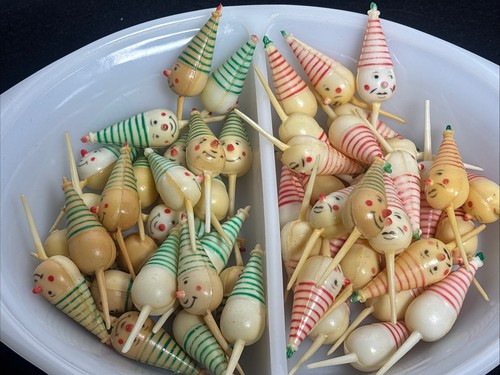 Vintage Hard Plastic Clown Cake Cupcake Toppers Craft Picks 25 Green 30 Red