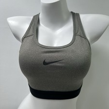 Nike Pro Dri-Fit Racerback Bra Women  s Sz Medium Center Swoosh Gray Black