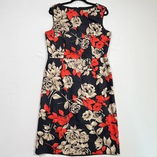 Anne Klein Womens 12 Black Orange Rose Floral Sheath Dress Office Siren Retro