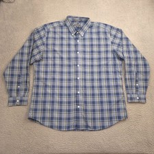 Eddie Bauer Mens Plaid Button Down Wrinkle Free Shirt Relaxed Fit XL Blue Cotton