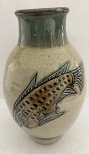 Japanese Pottery of Tsuboya Ware Ceramic 11" Tall Vase