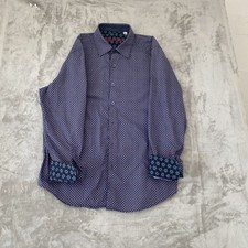 Robert Graham Mens XL Blue Foulard Geometric Flip Cuff Button Up Shirt Designer