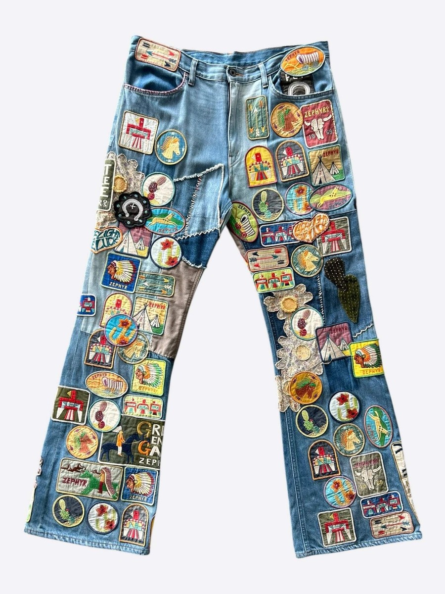 Kapital Blue Beautiful World Patch Flare Jeans | eBay