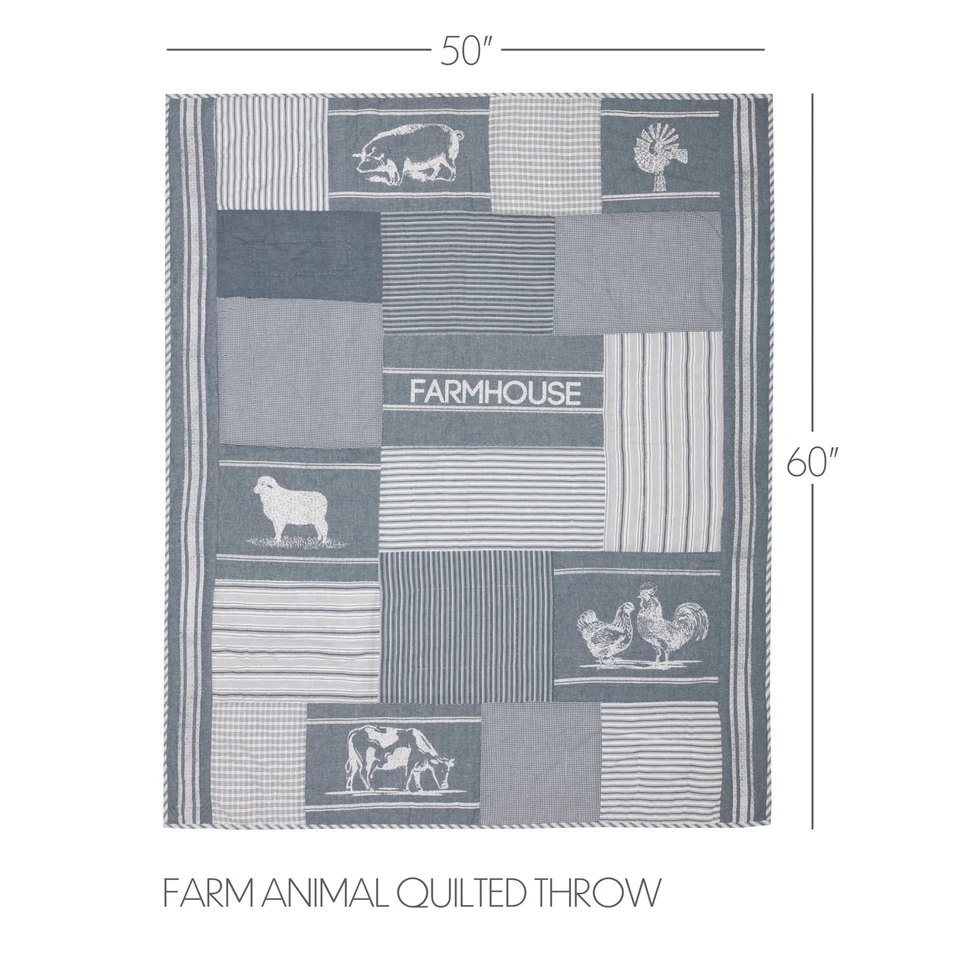 Tiro acolchado Sawyer Mill Farmhouse azul animal de granja 60x50" marcas VHC Foto 3 de 4