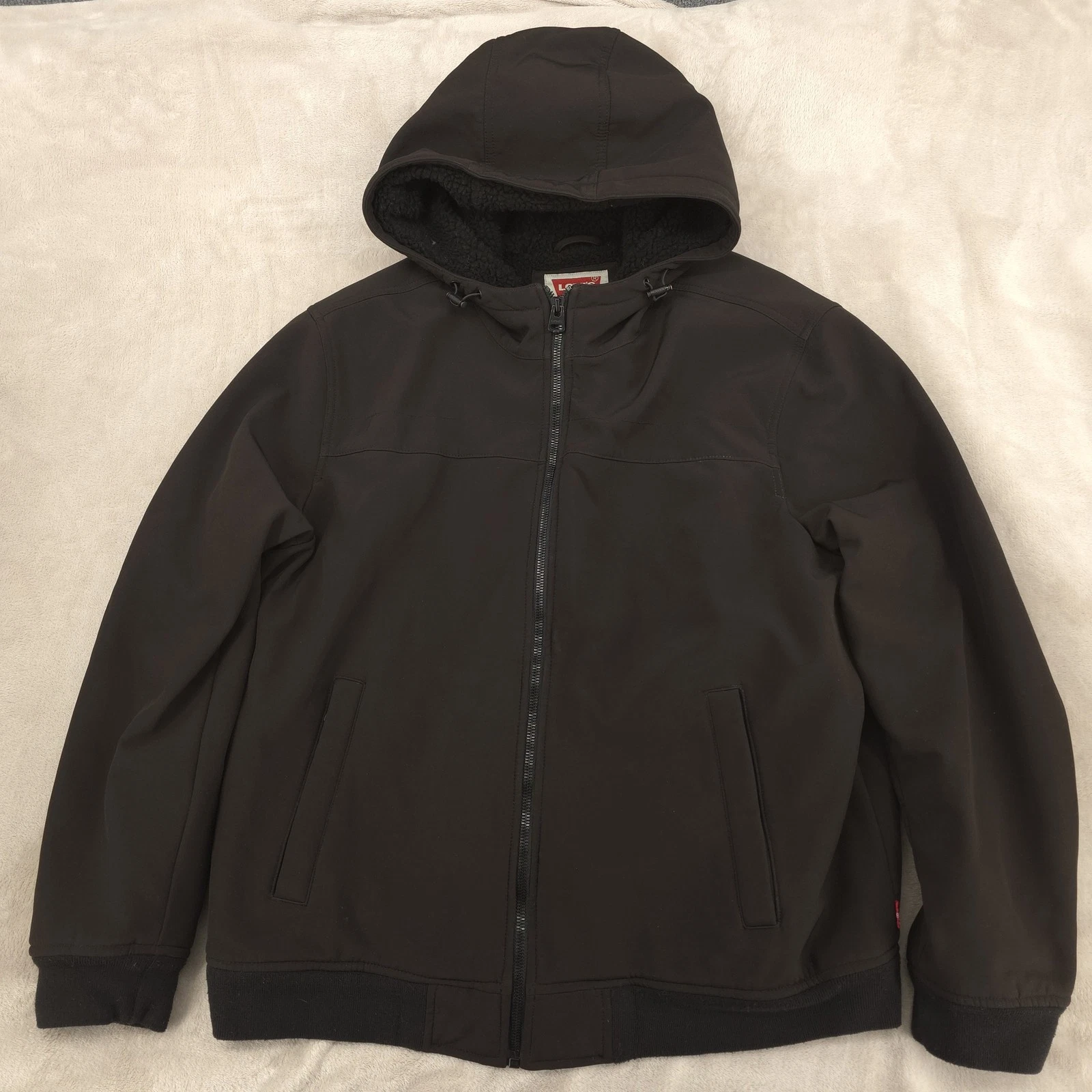 Levis Jacket Mens XL Black Sherpa Lined Hooded Zip Coat Winter Workwear Casual