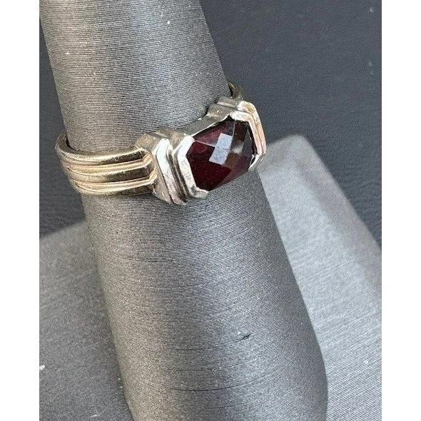 ANILLO ELEGANTE BIEN HECHO ORO MULTICOLOR 14k y granate talla 6 cielo Foto 3 de 4