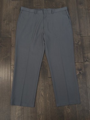 Haggar Mens Premium Flat Front Dress Pants Size 42X30 Grey Expandable Waist