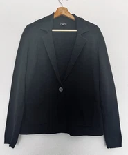 Anne Taylor Black Single Button Sweater Blazer Sz XS 100% Cotton Pockets Office