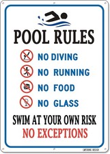 12x16 Inch Pool Rules Sign Rust Free Aluminum, No Diving Signs for Outdoor