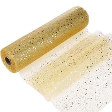 Gold Table Runner 11" x 99ft Organza Ribbon Sequin Glitter Wedding Birthday D...