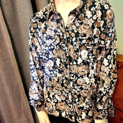 CANDA C&A Western Style Rose Floral Long Sleeve Buttonup Top Sz  M UK Designer