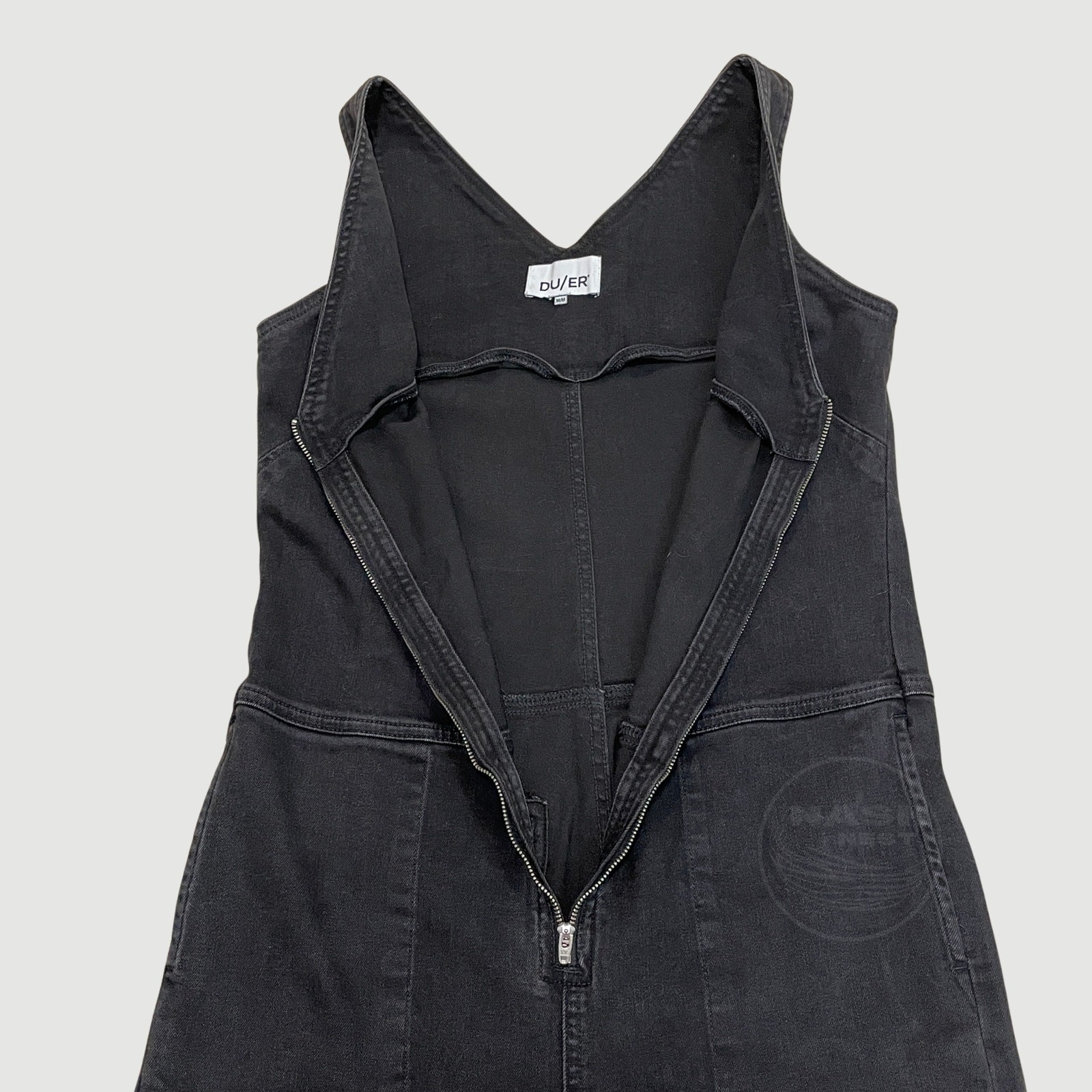 DUER Performance Denim Jumpsuit M | Aged Black Zip-Front Utility One-Pc Sold Out image 7