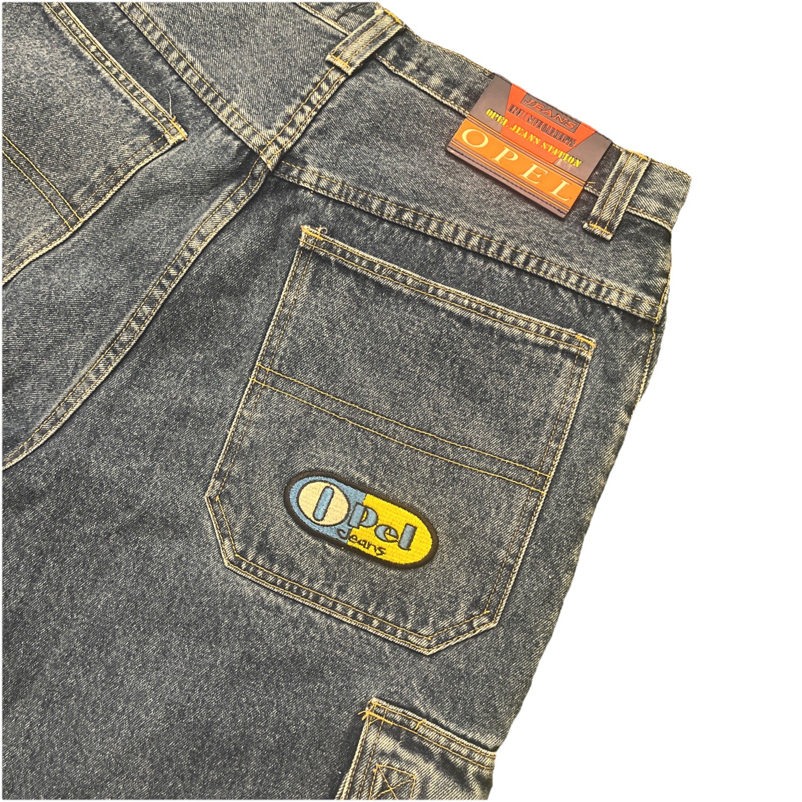 Vintage Y2K Skater Baggy Long Opel Jean Shorts Cargo Embroidered Bulky Heavy 34