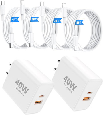 USB C Charger Block, 40W USB-C & USB-A Port Charger Block with 6FT & 4FT USB C C