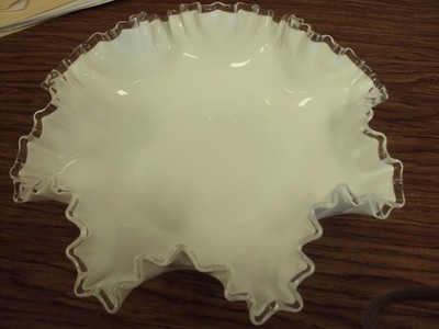 Vintage Fenton Silver Crest Milk Glass Double Crimped Large Bowl 12  x 4 
