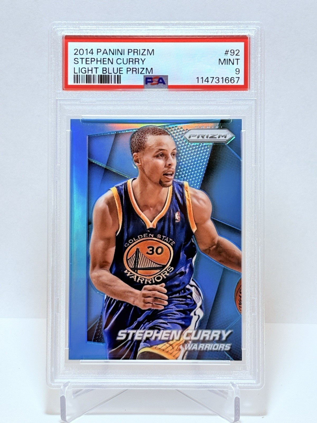 2014-15 Prizm Stephen Curry Light BLUE Prizm /49 SSP #92 PSA 9