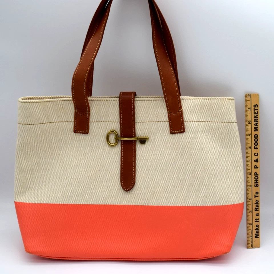 Bolso de hombro FOSSIL Austin Shopper recubierto de lona de algodón coral blanco roto LG Foto 4 de 4