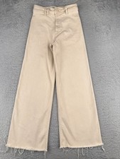Zara Jeans Women 4 Beige Denim Wide Leg High Rise Zip Fly Cotton Blend 24x27