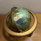 Gemstone And Blue Lapis Gold Tone Table Globe With Compass And Brass Base — photo 8