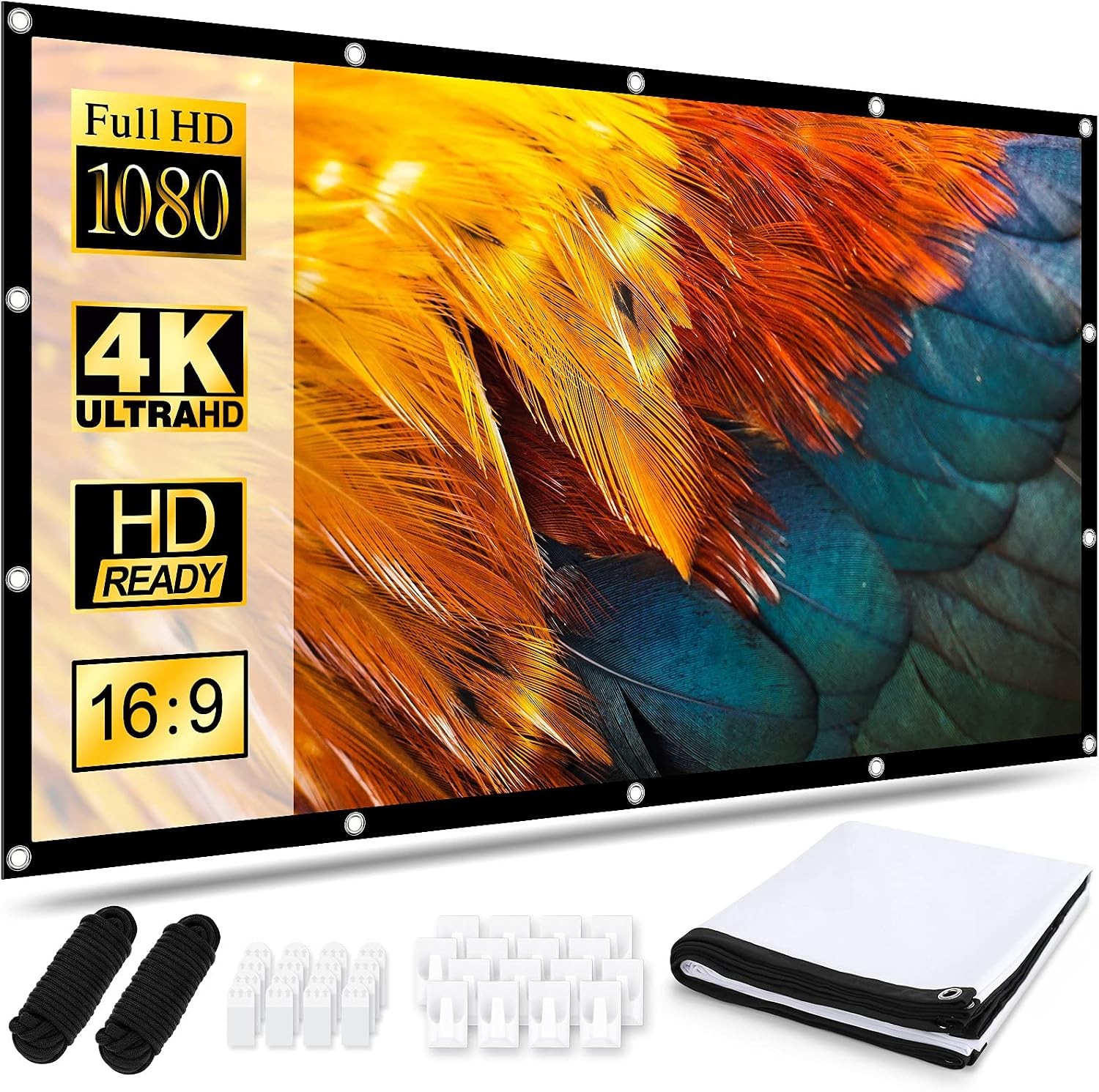 120 Inch Projector Screen 16:9 HD 4K Portable Movie Screen Foldable