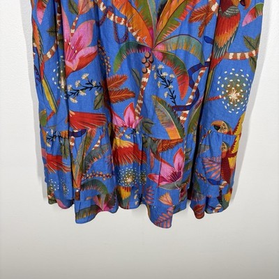 blue macaw party mini dress Midnight Macaw Fiesta Linen Blend Mini Dress