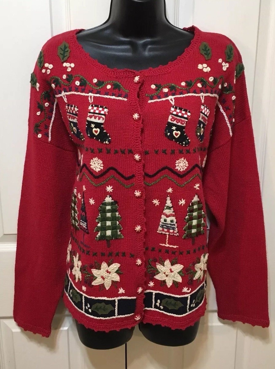 Ugly Christmas Sweater' Extra Large Red Stocking Tree Poinsettia