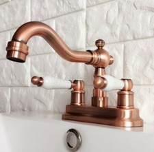Antique Red Copper Bathroom Faucet 2-Handle 4 Inch Centerset Sinks Mixer Tap