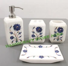 White Marble Inlay Luxury Bathroom Accessories Set OF 4 Pcs. Bathroom Décor 
