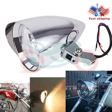 12V Motorcycle Chrome Visor Bullet Headlight Lamp For Harley Bobber Chopper Dyna