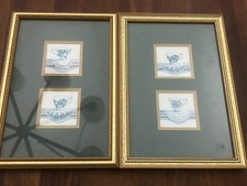 (2) Arnie R. Fisk Teacups on Lace Doilies Matted Framed Prints Roses & Birds